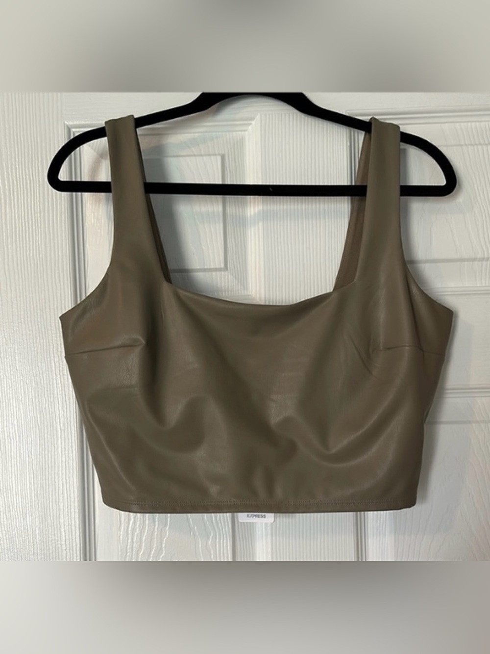 Express Olive/Dark Taupe Faux Leather Crop Tank Top, Size L, NWT